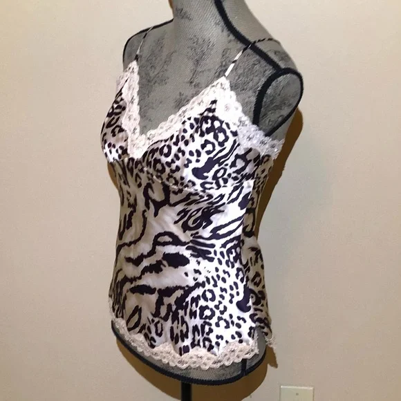 Gracie 100% Silk Leopard Print Lace & Beaded Trimmed Camisole. Sz Medium - Picture 4 of 9